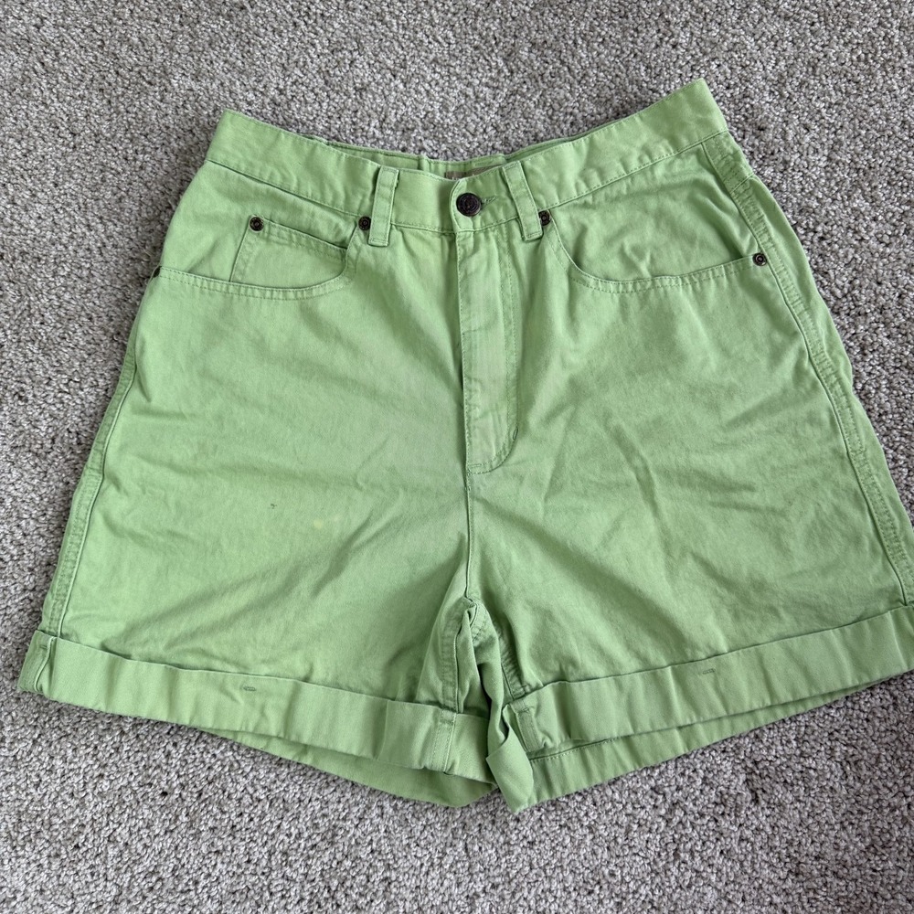 Y2K Liz Claiborne Chino Shorts Womens 14P Green Twill Cuffed 5 Pocket Casual